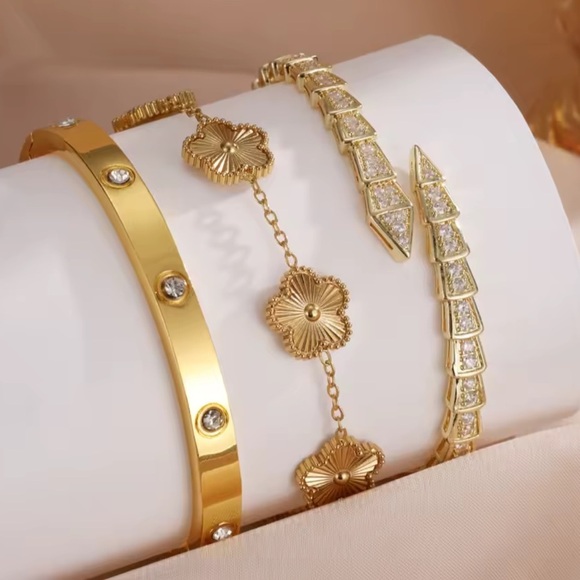 Panthere Serpenti Alhambra Luxury Gold Bracelet Set - Picture 3 of 4